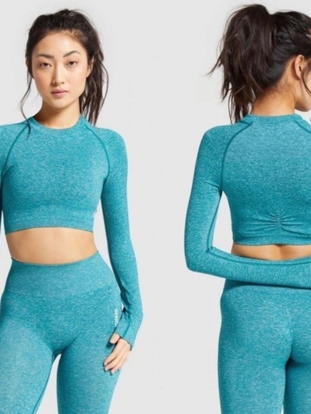 Gymshark Long-Sleeve Seamless Crop Top in Teal Small